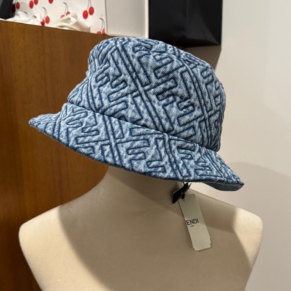 *BRAND NEW* Fendi Denim Blue Monogram Bucket Hat